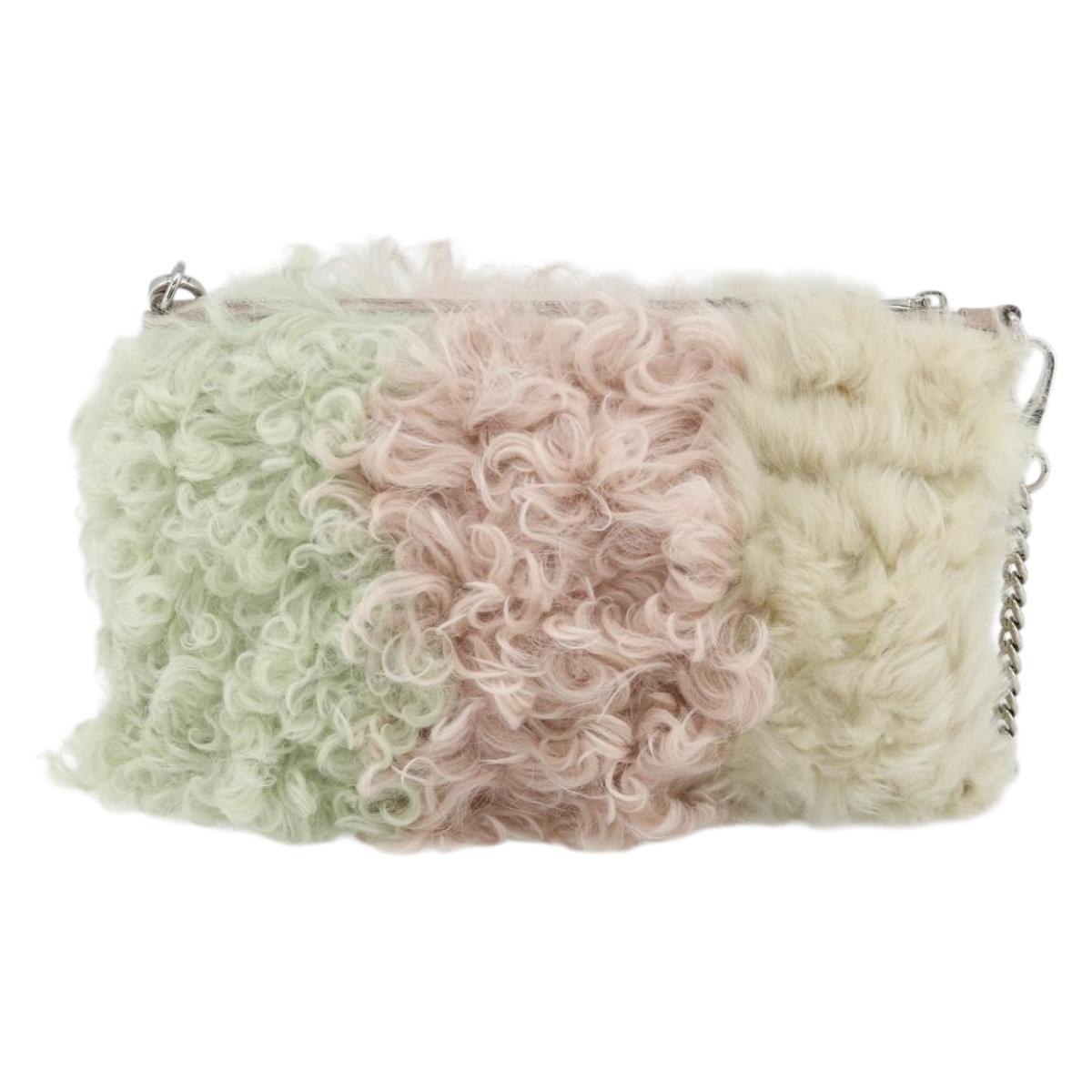 Miu Miu Chain Shoulder Bag Fur Pink White Green Auth 168873A
