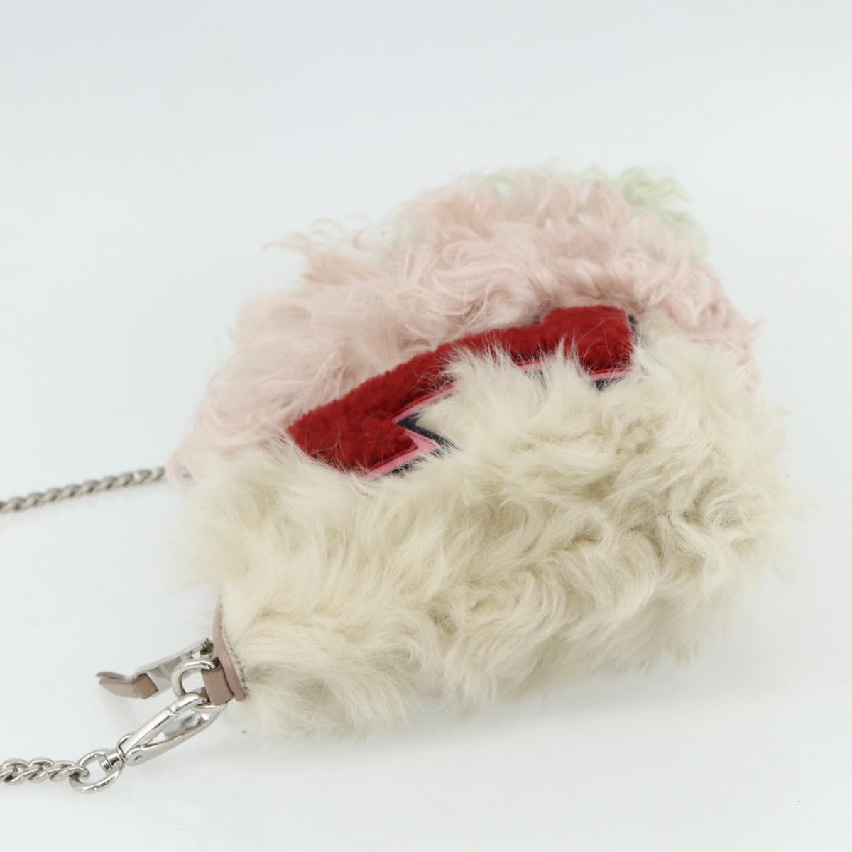 Miu Miu Chain Shoulder Bag Fur Pink White Green Auth 168873A