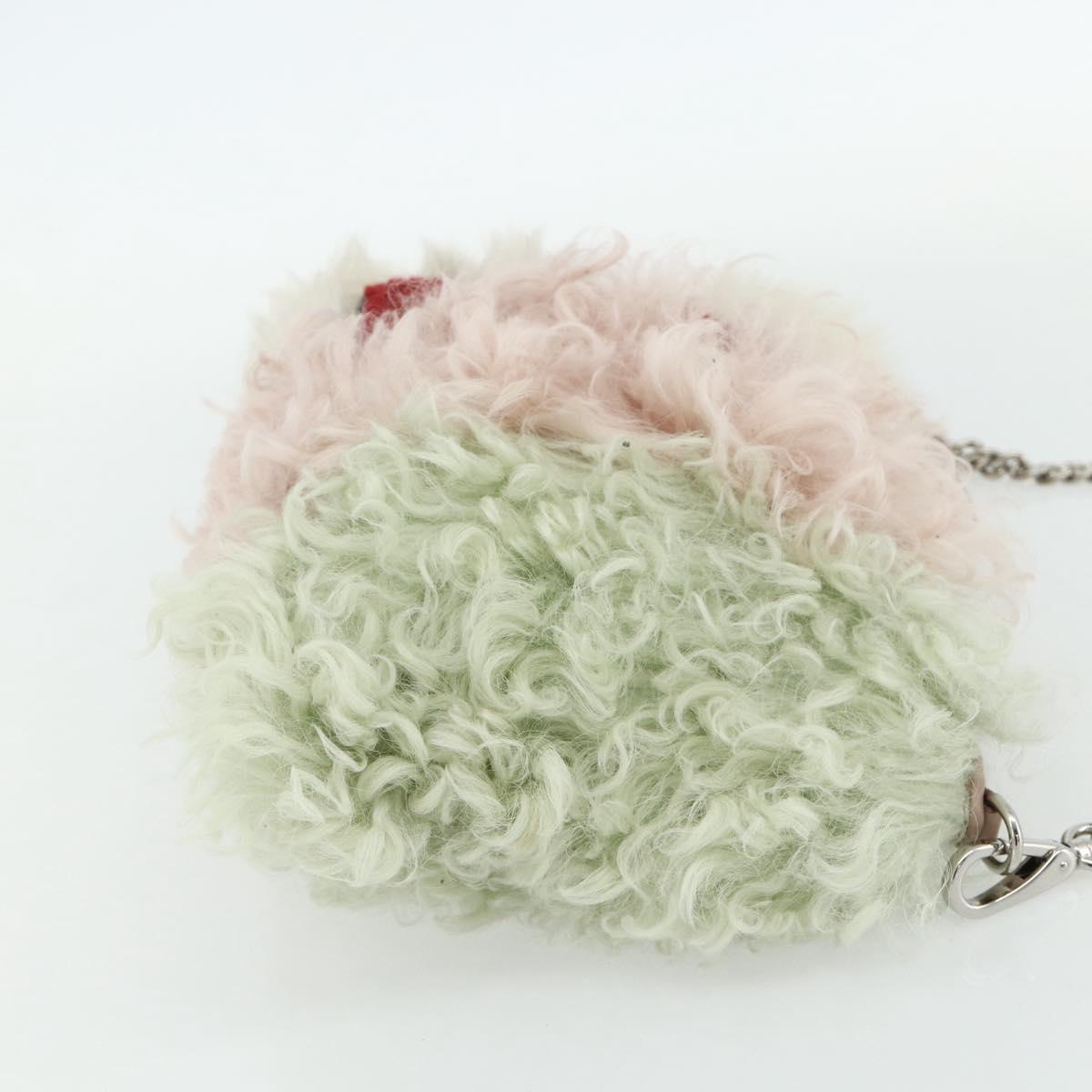 Miu Miu Chain Shoulder Bag Fur Pink White Green Auth 168873A