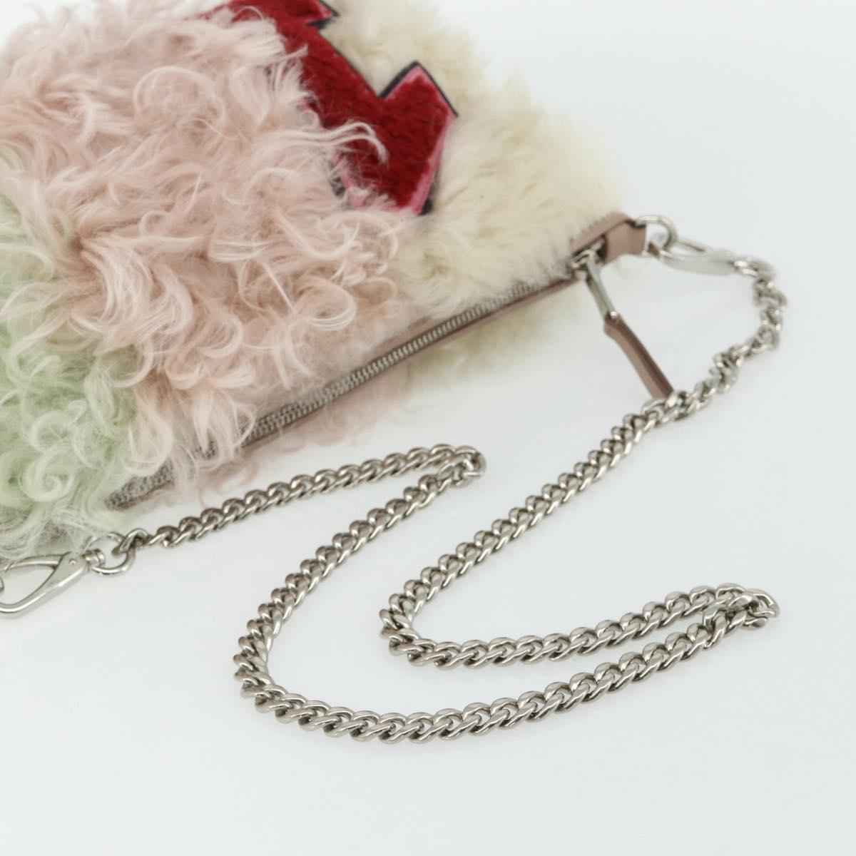 Miu Miu Chain Shoulder Bag Fur Pink White Green Auth 168873A