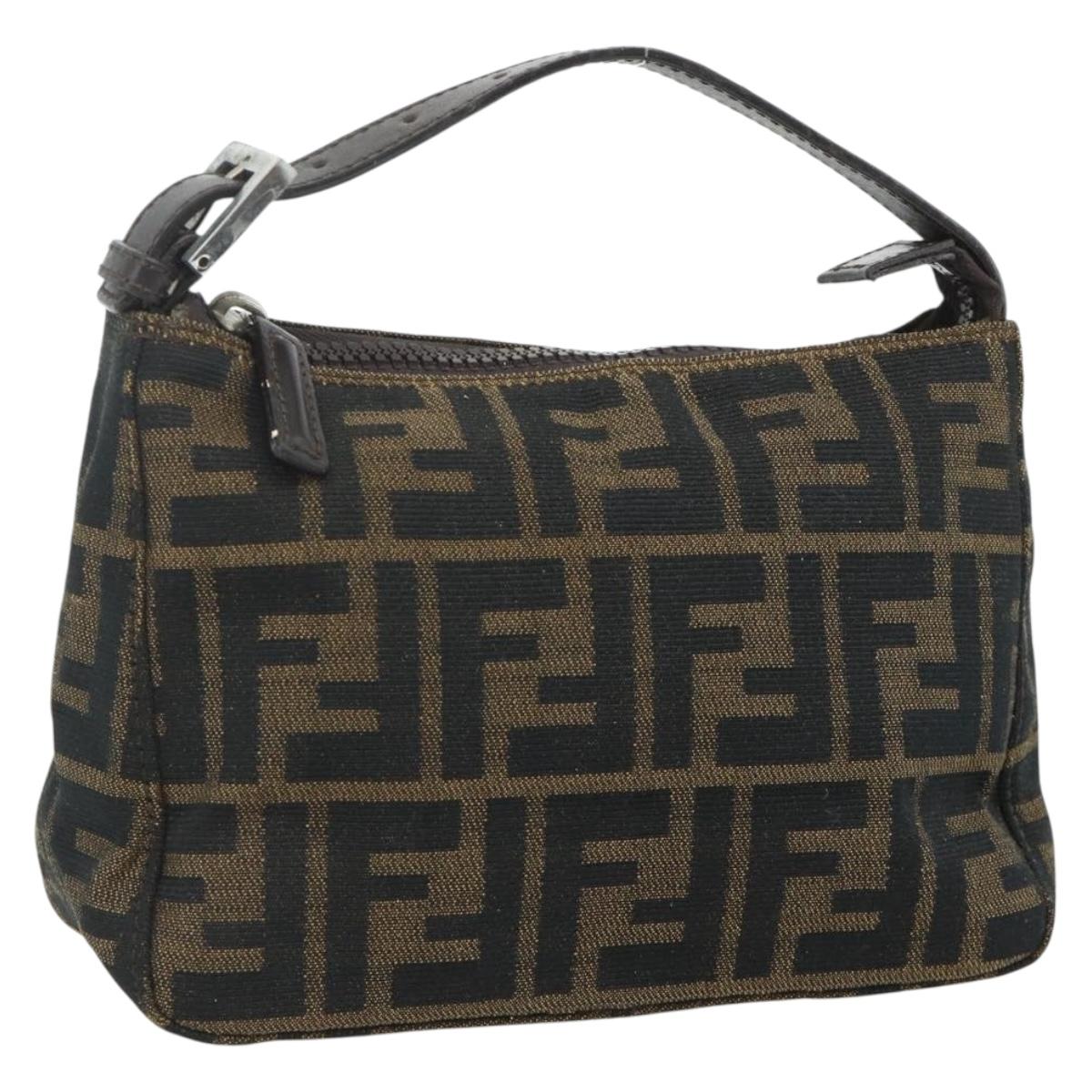 FENDI Zucca Canvas Hand Pouch Black Brown Auth 168880