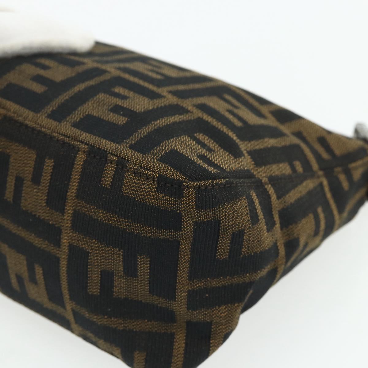 FENDI Zucca Canvas Hand Pouch Black Brown Auth 168880