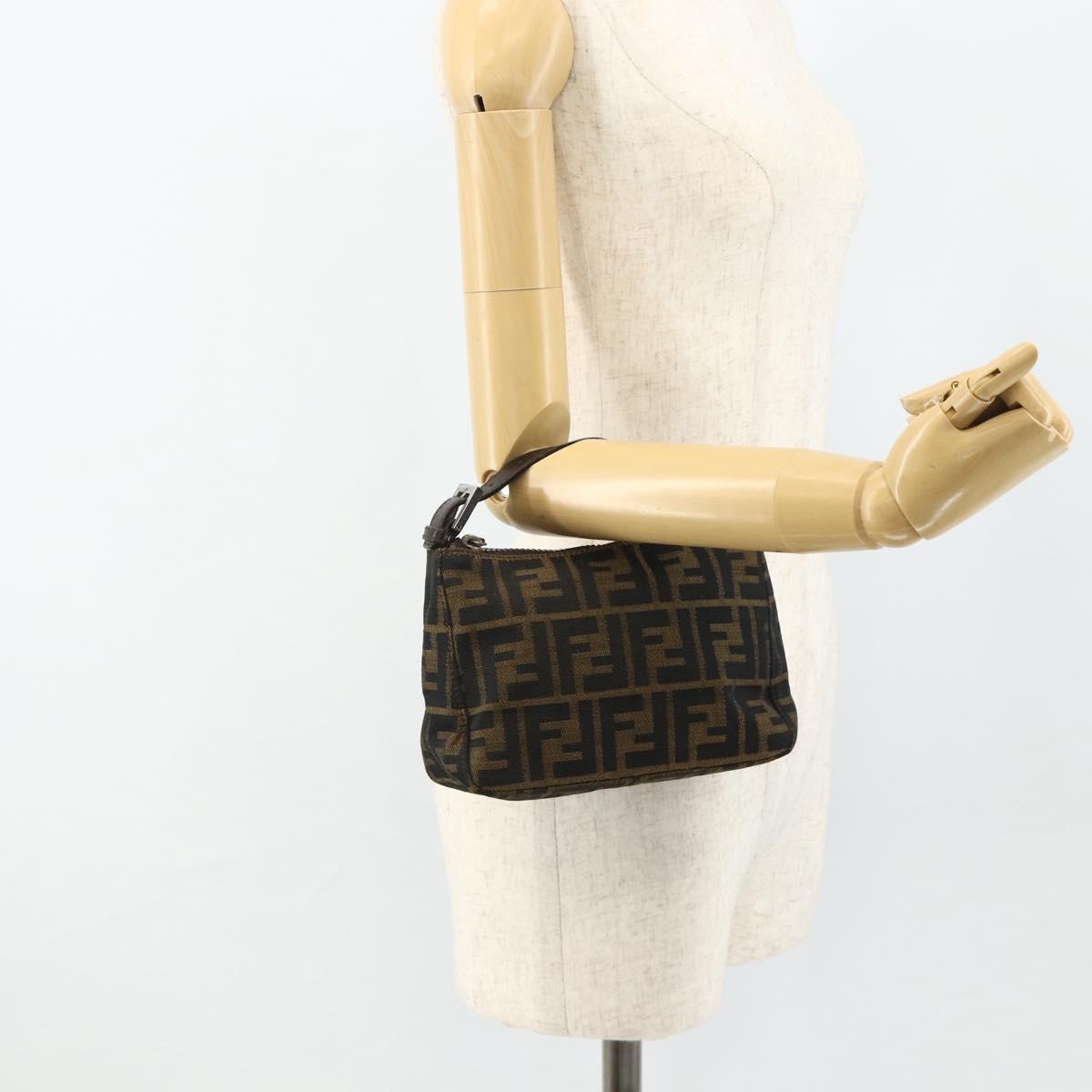 FENDI Zucca Canvas Hand Pouch Black Brown Auth 168880