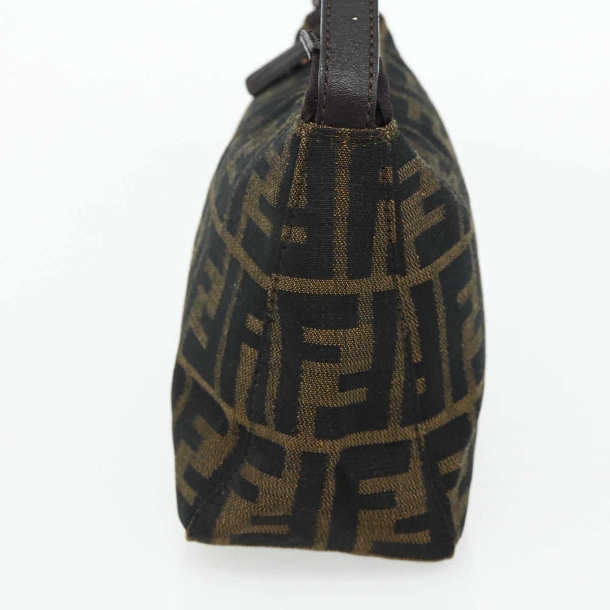 FENDI Zucca Canvas Hand Pouch Black Brown Auth 168880