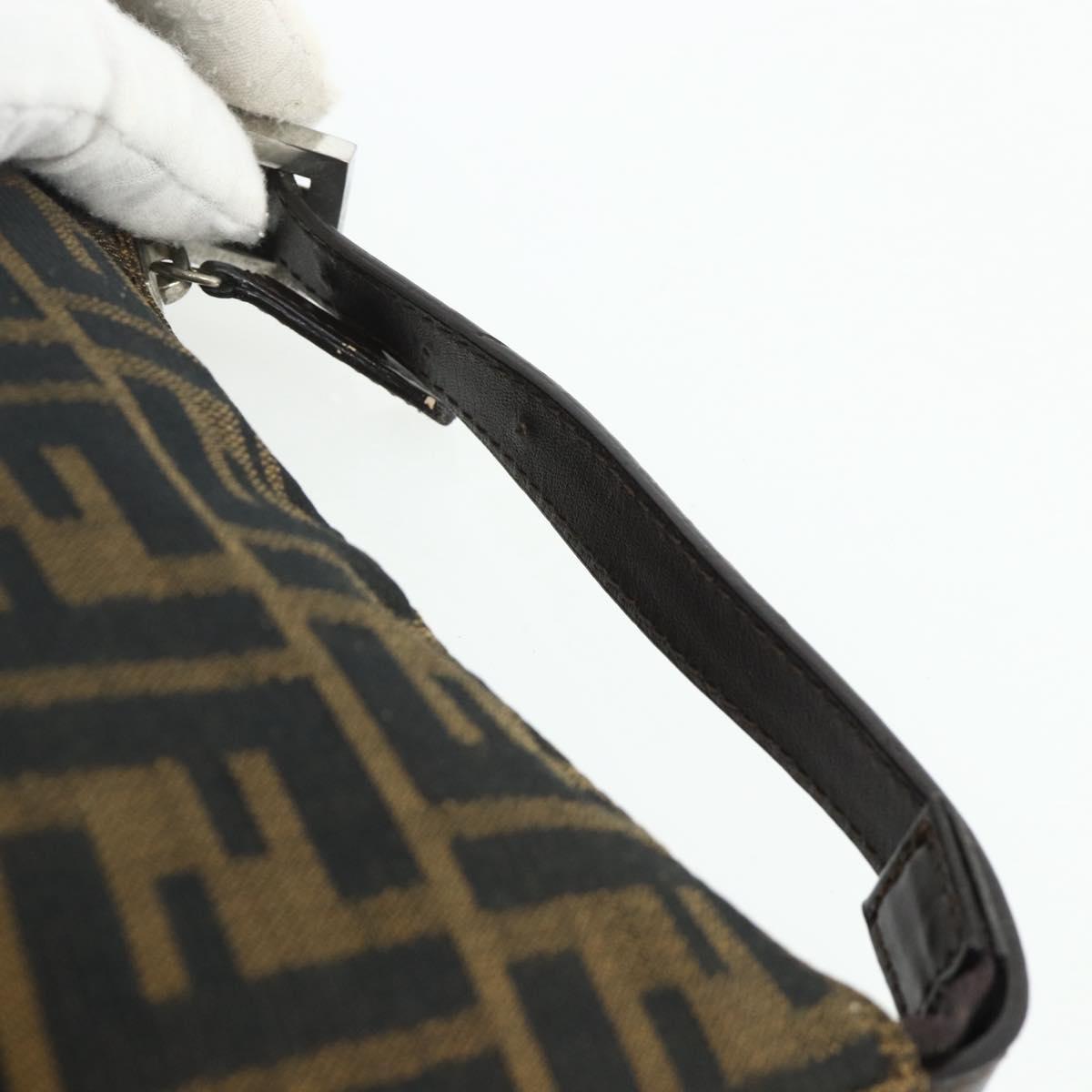 FENDI Zucca Canvas Hand Pouch Black Brown Auth 168880