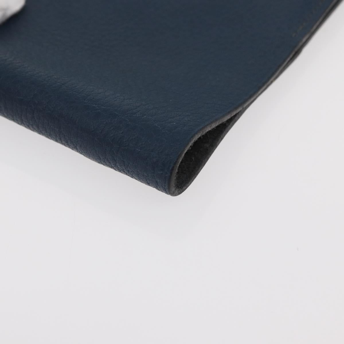 HERMES CD Case Leather Navy Silver Auth 168886