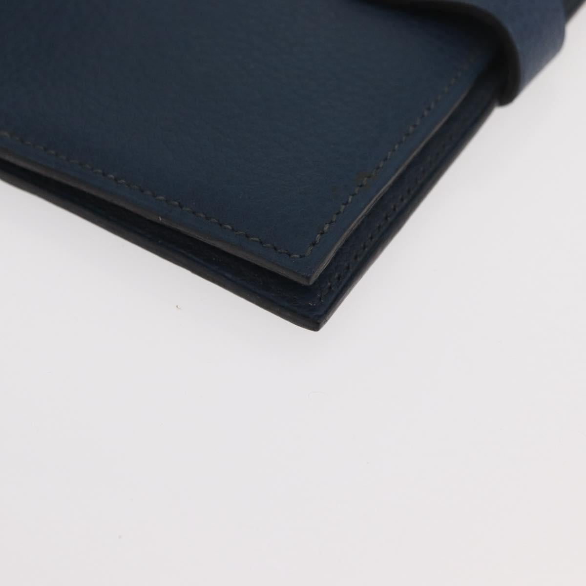 HERMES CD Case Leather Navy Silver Auth 168886