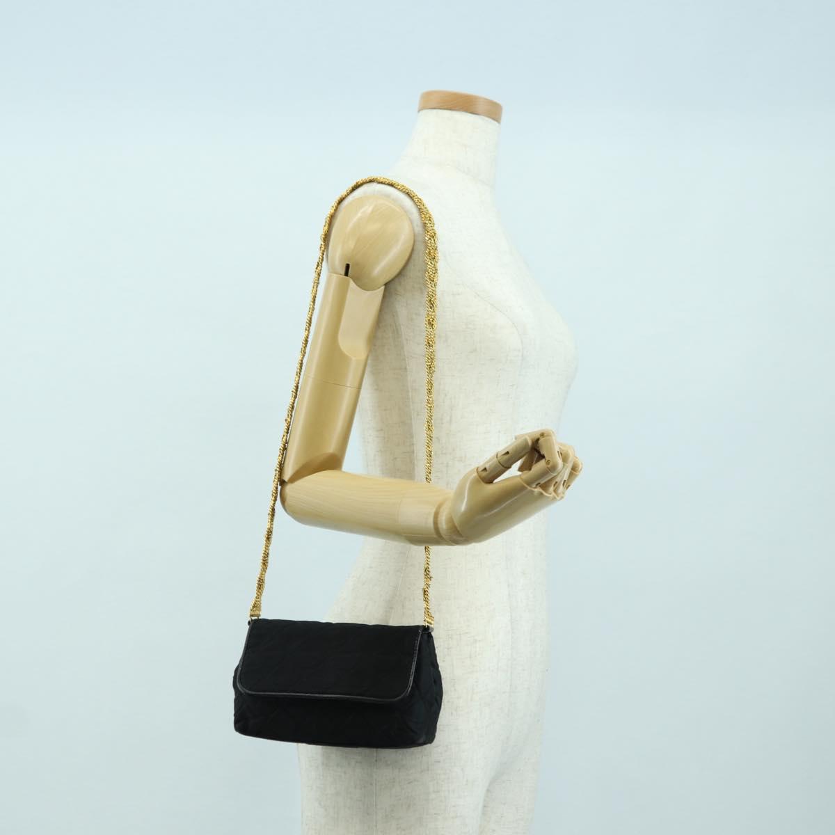CHANEL Matelasse Chain Shoulder Bag Satin Black Gold CC Auth 168914V
