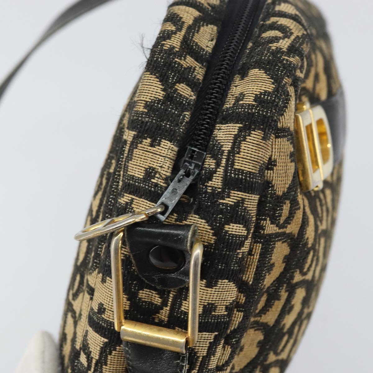 Christian Dior Trotter Canvas Shoulder Bag Navy Gold Auth 168925