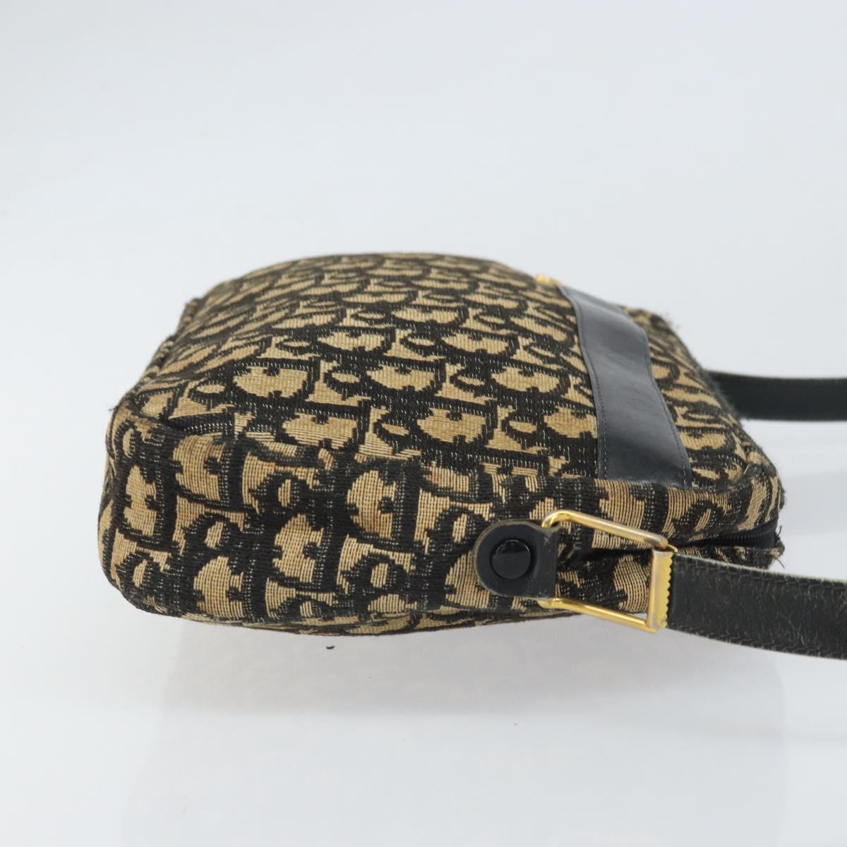 Christian Dior Trotter Canvas Shoulder Bag Navy Gold Auth 168925