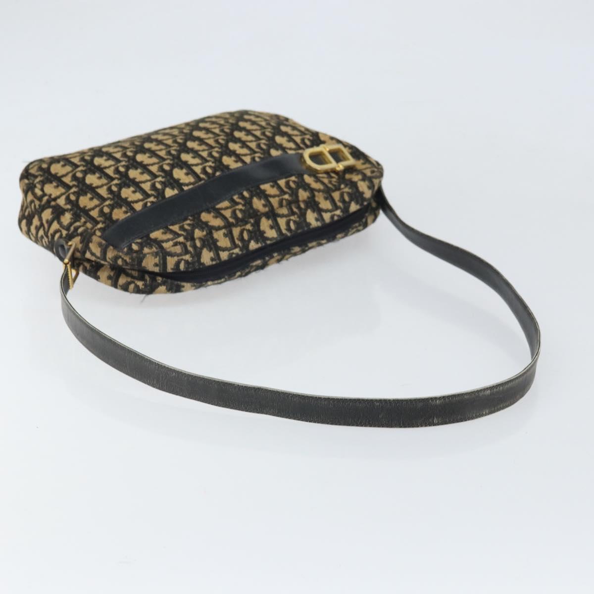 Christian Dior Trotter Canvas Shoulder Bag Navy Gold Auth 168925