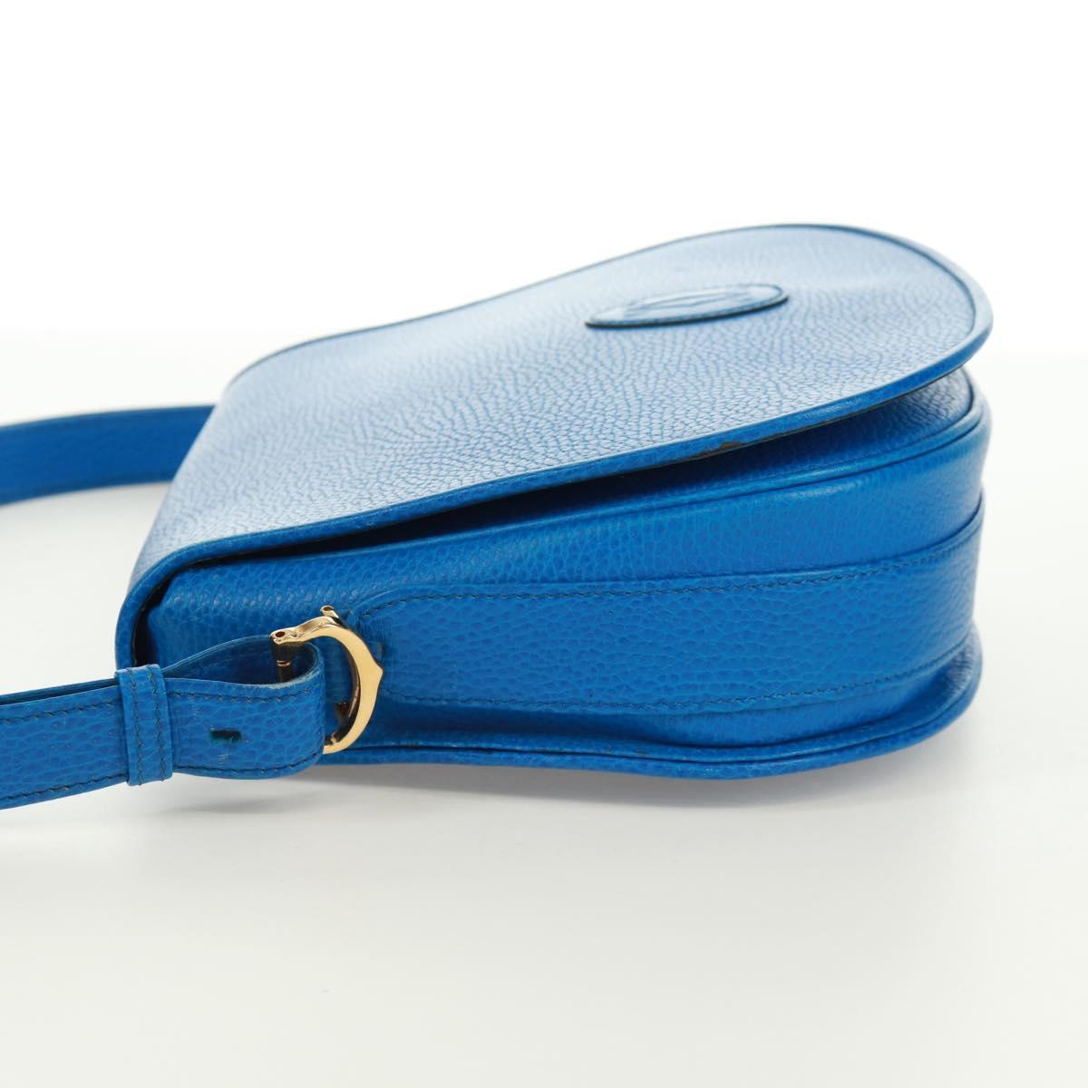 CARTIER Must Line Shoulder Bag Leather Blue Gold Auth 168927V