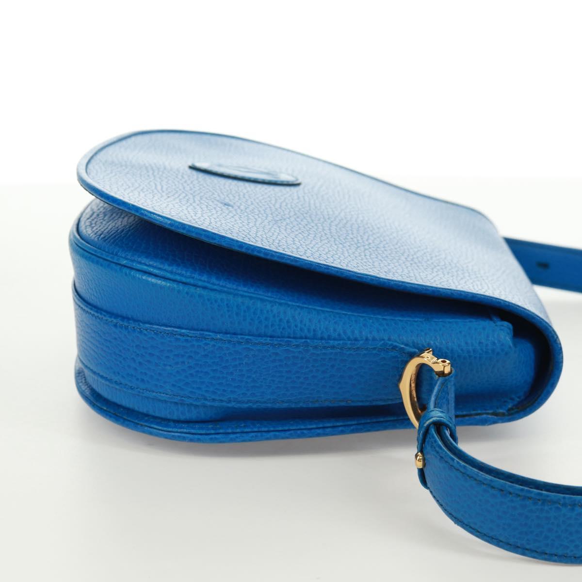 CARTIER Must Line Shoulder Bag Leather Blue Gold Auth 168927V