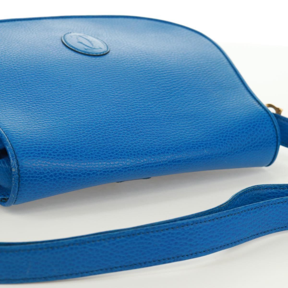 CARTIER Must Line Shoulder Bag Leather Blue Gold Auth 168927V