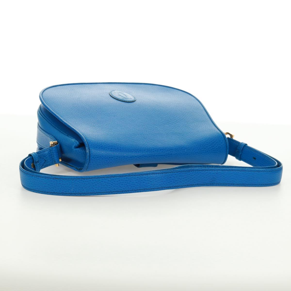 CARTIER Must Line Shoulder Bag Leather Blue Gold Auth 168927V