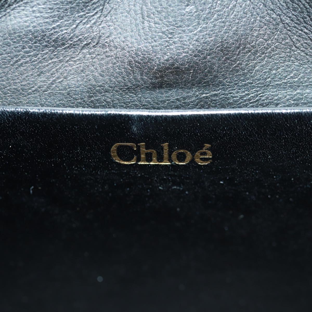 Chloe Chain June Shoulder Bag Leather Black Gold Auth 168935V