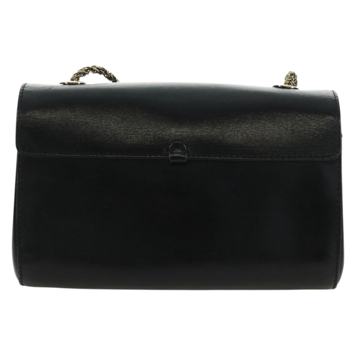 Chloe Chain June Shoulder Bag Leather Black Gold Auth 168935V