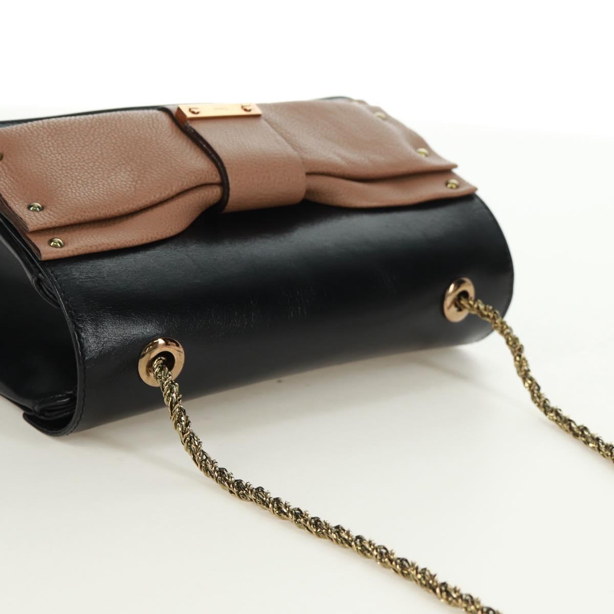 Chloe Chain June Shoulder Bag Leather Black Gold Auth 168935V