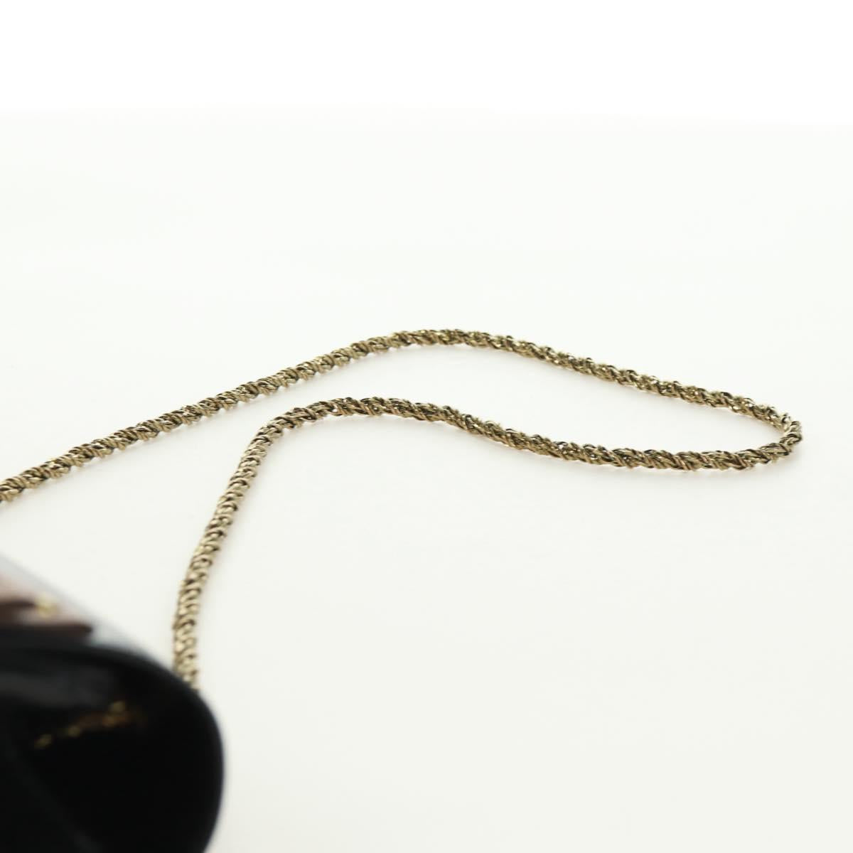 Chloe Chain June Shoulder Bag Leather Black Gold Auth 168935V
