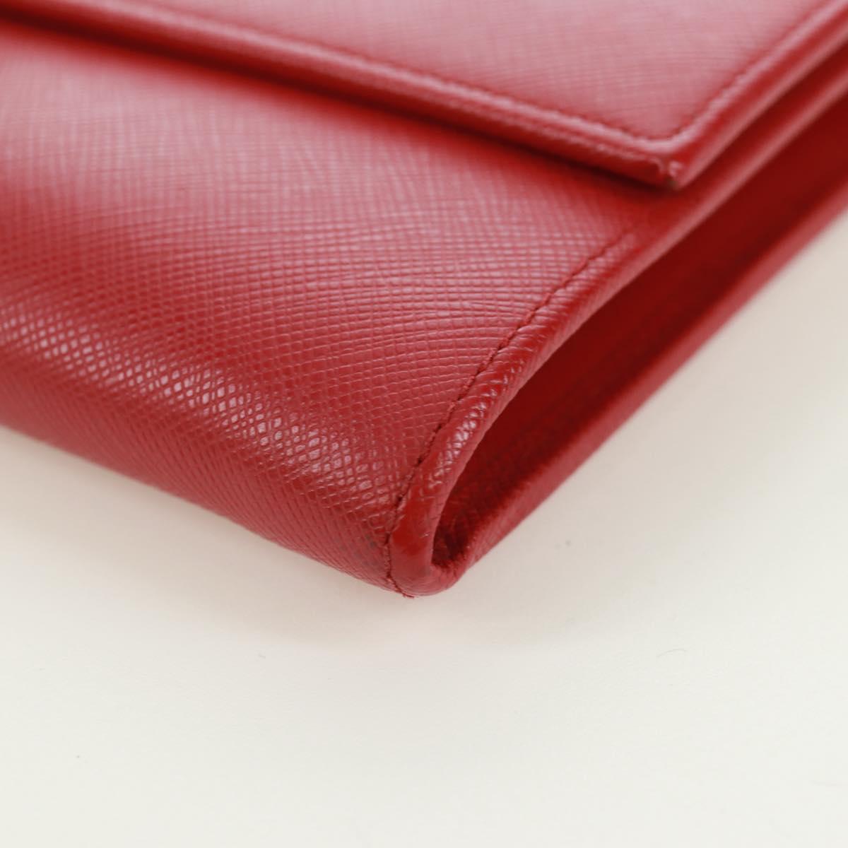 PRADA Chain Shoulder wallet Shoulder Bag Safiano leather Red Gold Auth 168938V