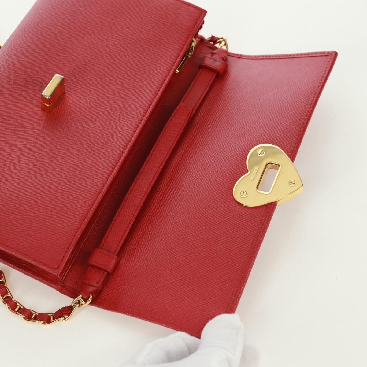 PRADA Chain Shoulder wallet Shoulder Bag Safiano leather Red Gold Auth 168938V