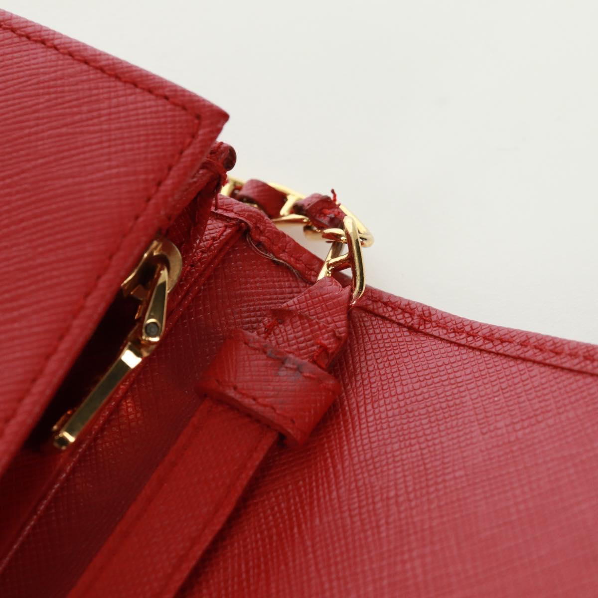 PRADA Chain Shoulder wallet Shoulder Bag Safiano leather Red Gold Auth 168938V