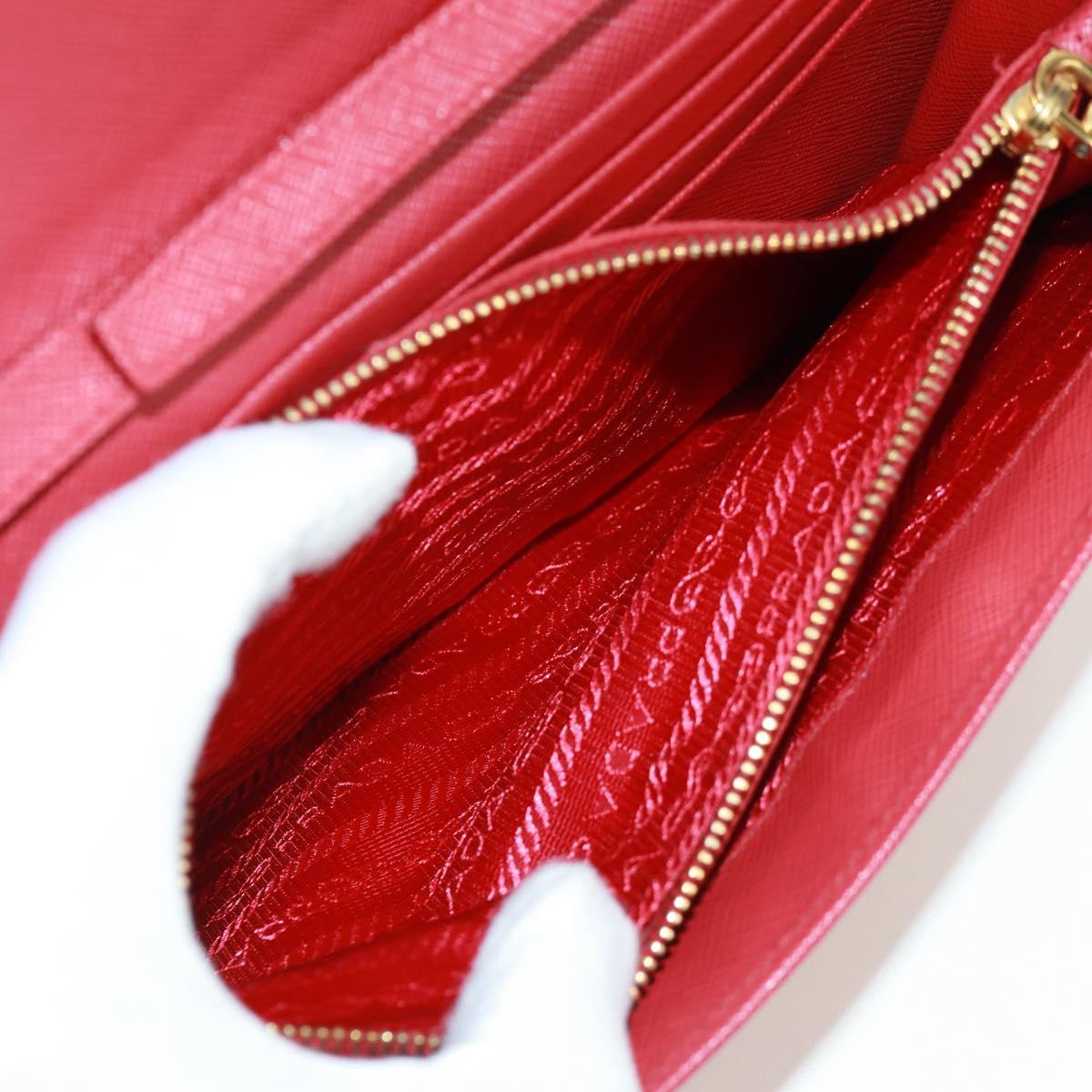 PRADA Chain Shoulder wallet Shoulder Bag Safiano leather Red Gold Auth 168938V