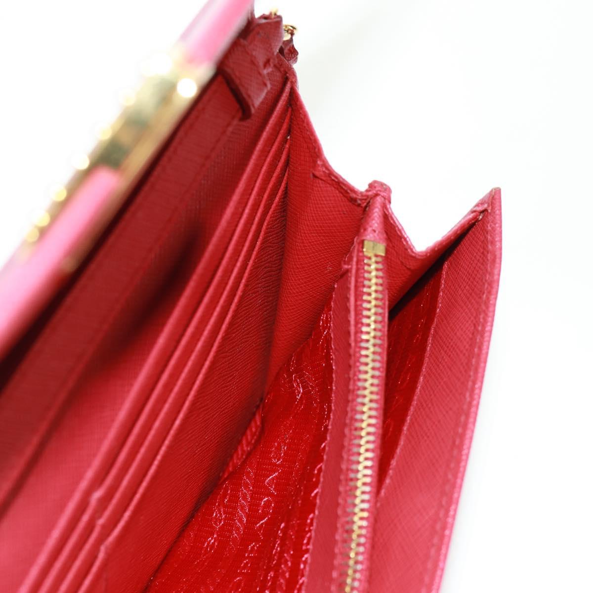 PRADA Chain Shoulder wallet Shoulder Bag Safiano leather Red Gold Auth 168938V