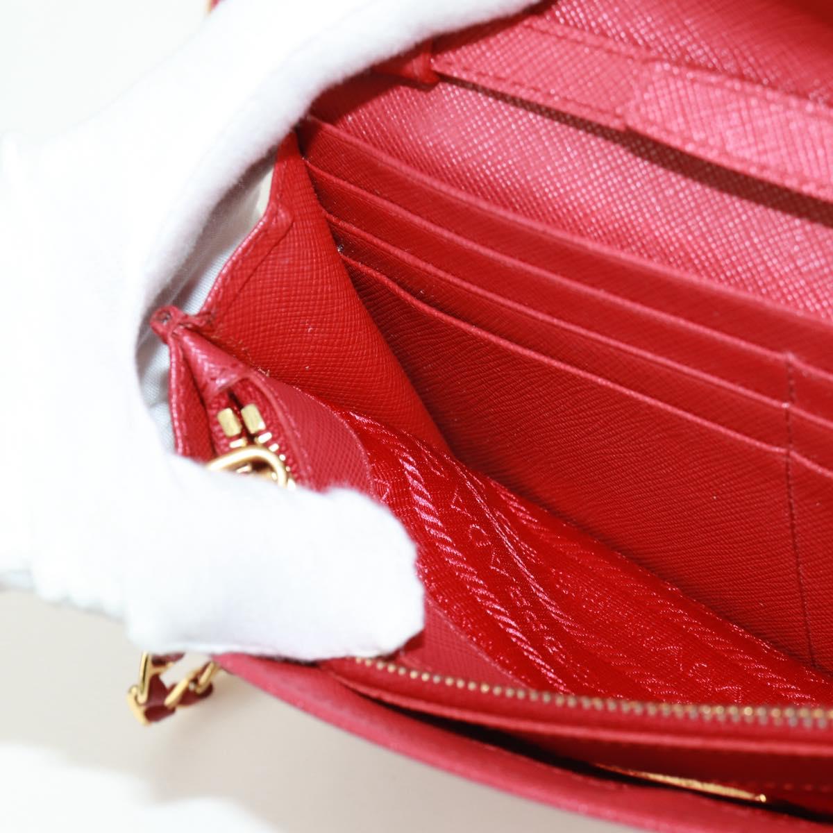PRADA Chain Shoulder wallet Shoulder Bag Safiano leather Red Gold Auth 168938V