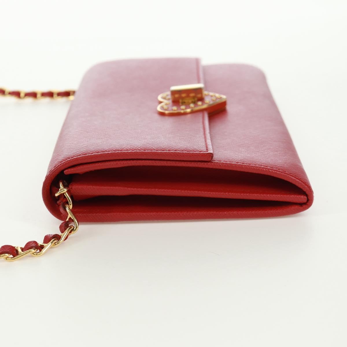 PRADA Chain Shoulder wallet Shoulder Bag Safiano leather Red Gold Auth 168938V