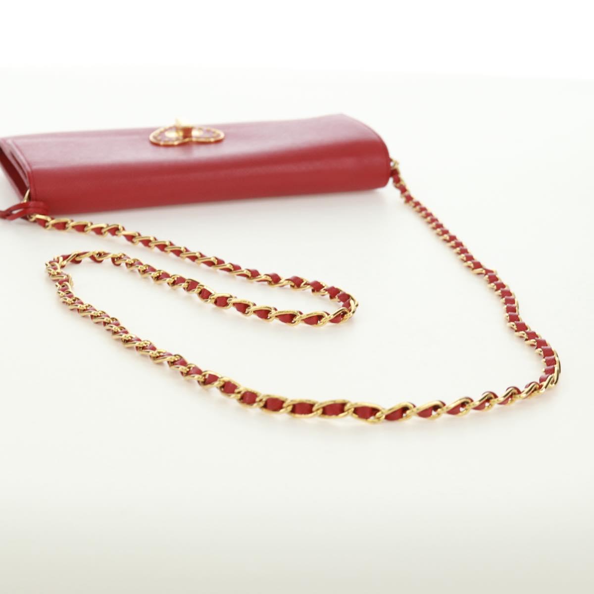 PRADA Chain Shoulder wallet Shoulder Bag Safiano leather Red Gold Auth 168938V