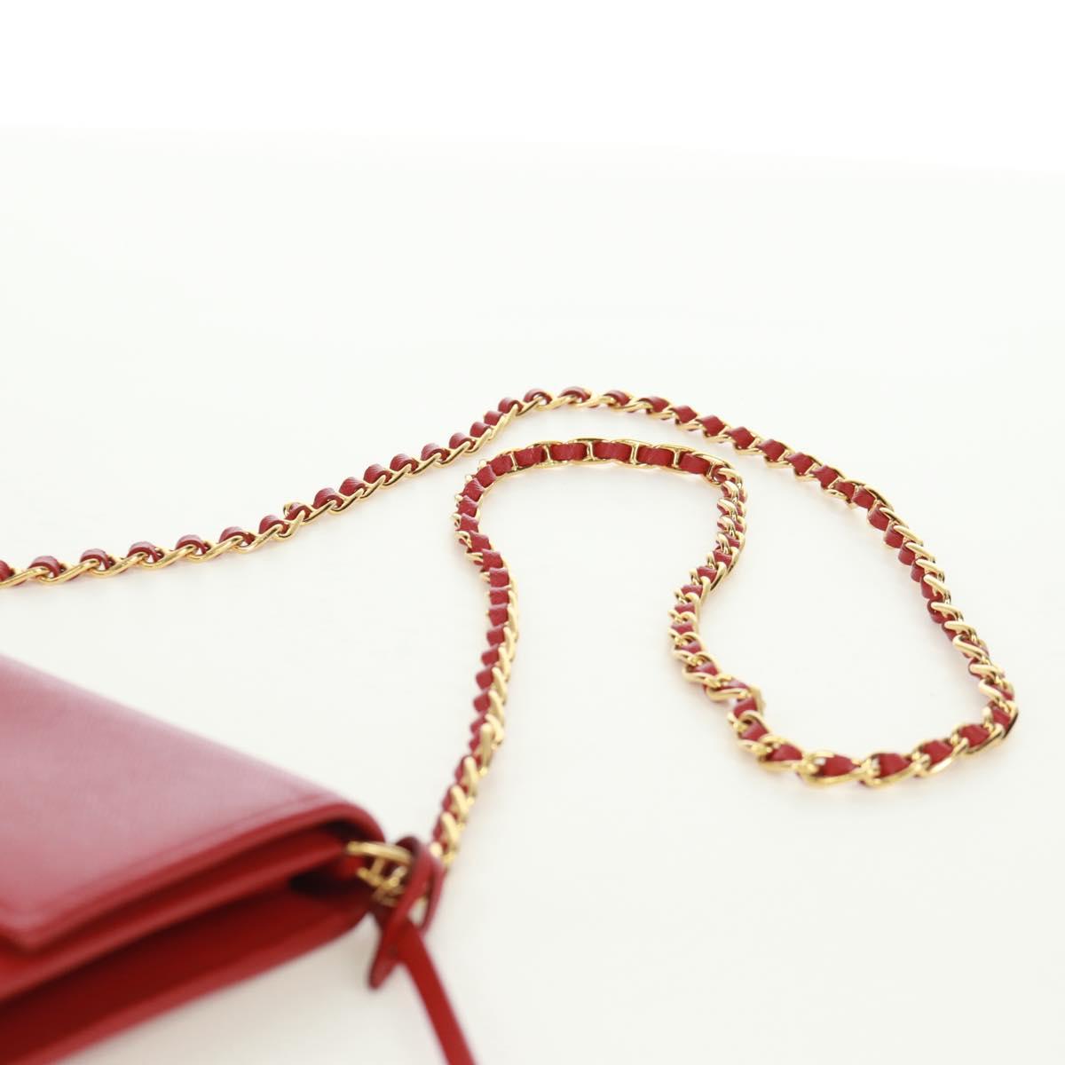 PRADA Chain Shoulder wallet Shoulder Bag Safiano leather Red Gold Auth 168938V