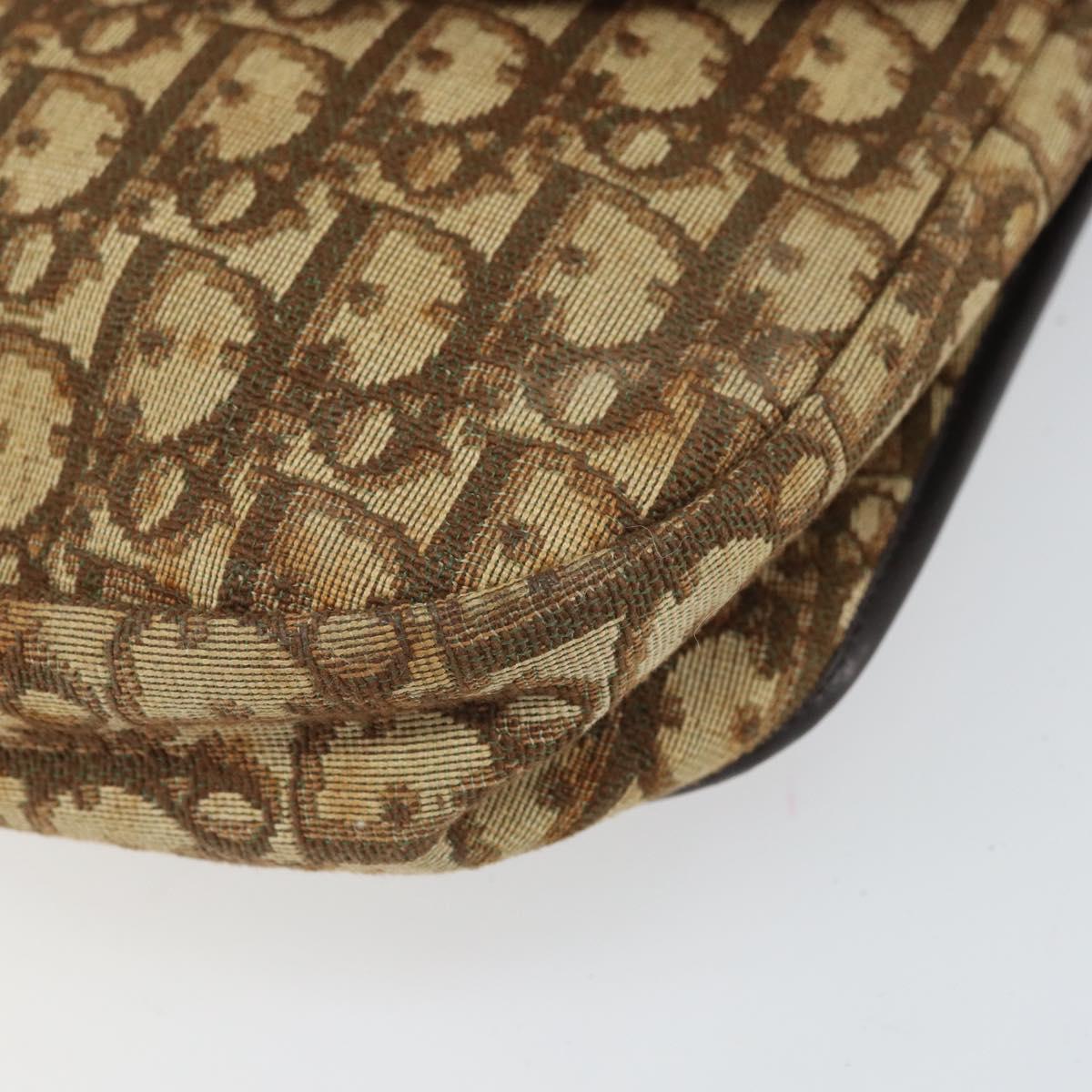 Christian Dior Trotter Canvas Shoulder Bag Brown Gold Auth 168939