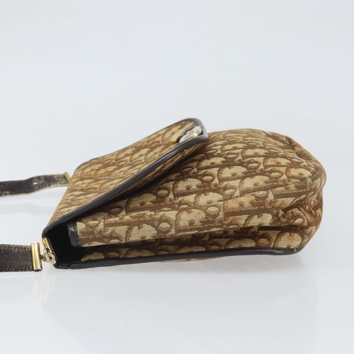 Christian Dior Trotter Canvas Shoulder Bag Brown Gold Auth 168939