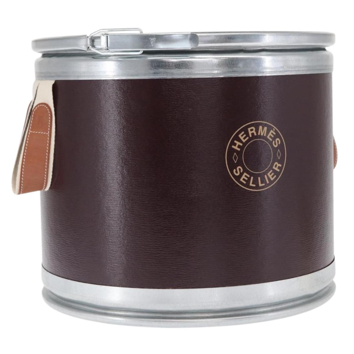 HERMES Box Small Box Storage Box metal Bordeaux Auth 168947M