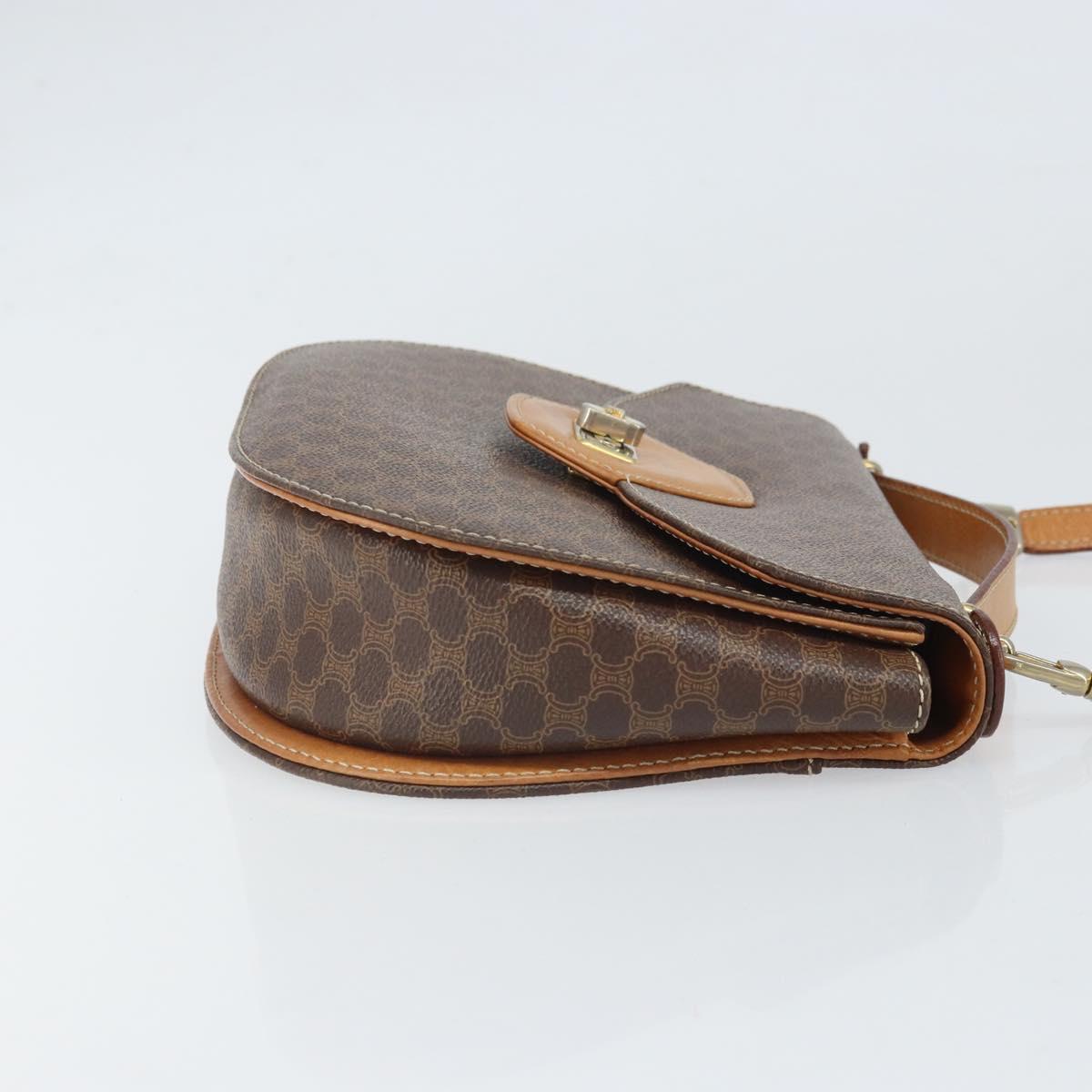 CELINE Macadam Canvas Shoulder Bag PVC Leather 2way Brown Gold Auth 168969
