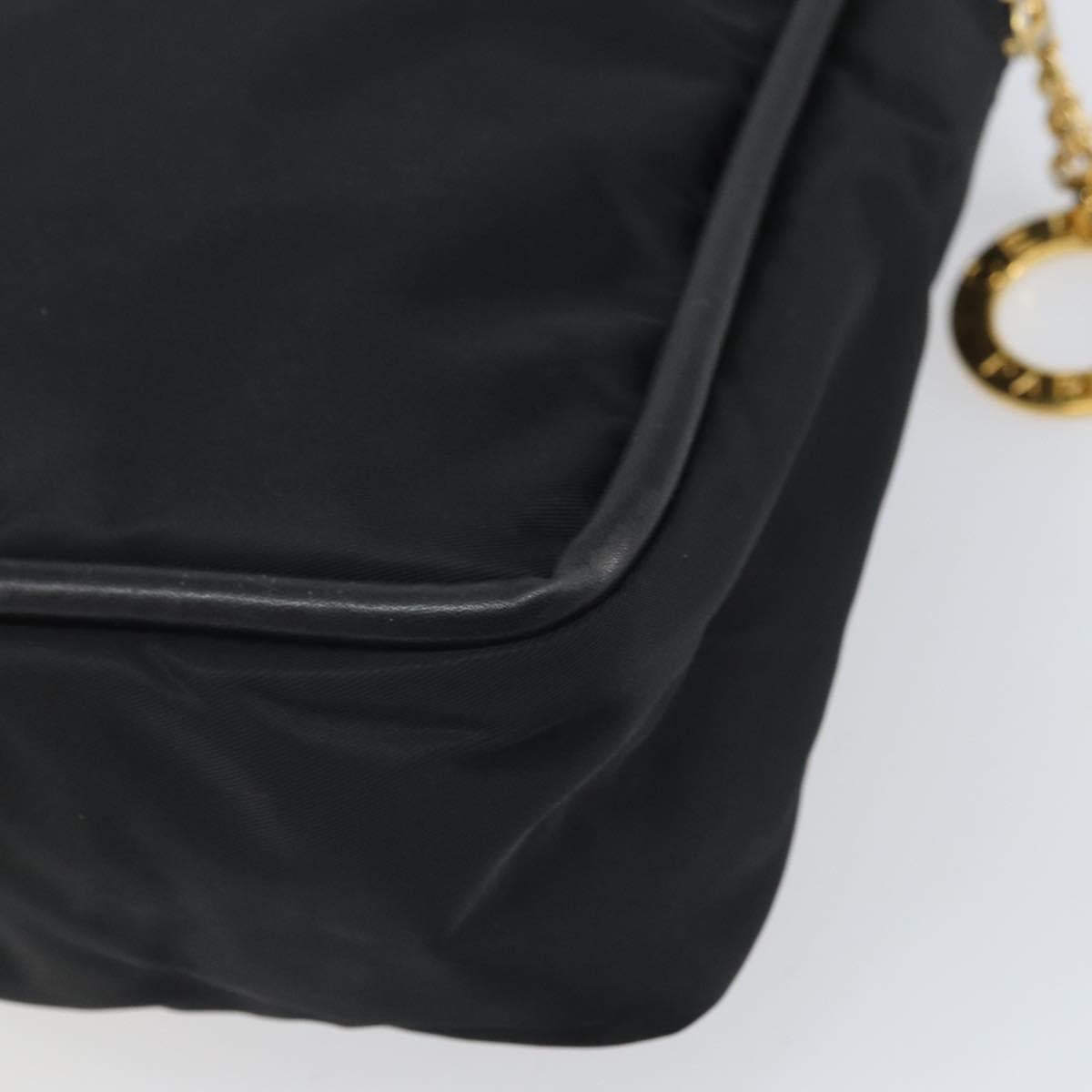 CELINE Circle Hand Bag Nylon Black Gold Auth 168970