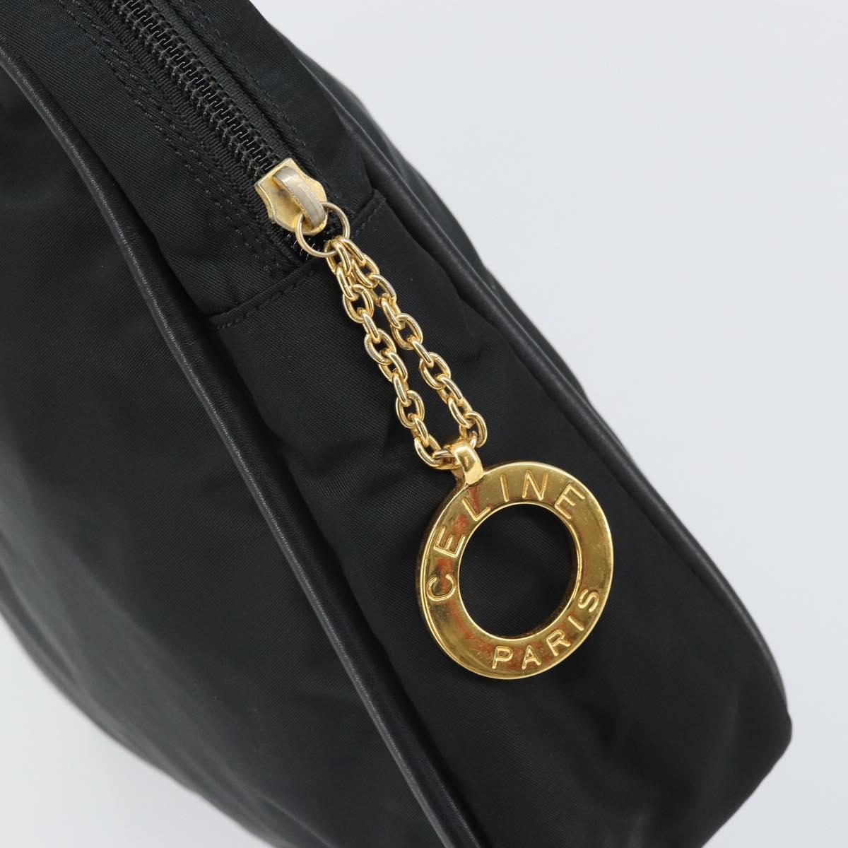 CELINE Circle Hand Bag Nylon Black Gold Auth 168970