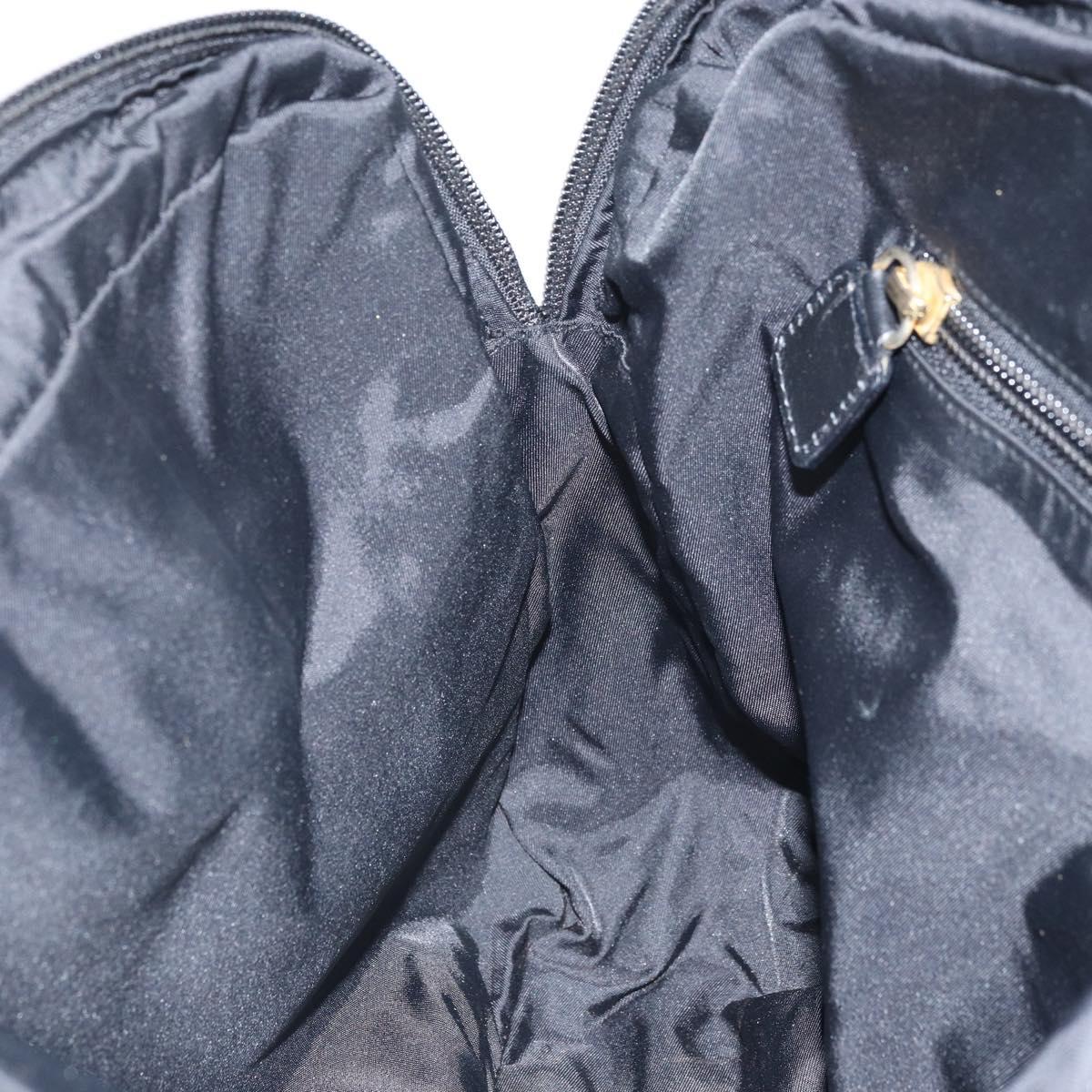 CELINE Circle Hand Bag Nylon Black Gold Auth 168970
