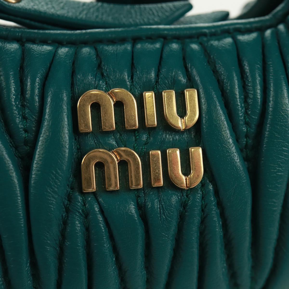 Miu Miu Matelasse Micro Hobo Shoulder Bag Leather Green Gold Auth 168972SM