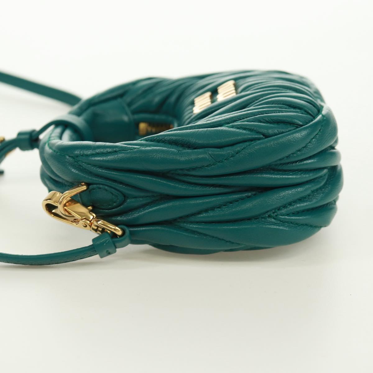 Miu Miu Matelasse Micro Hobo Shoulder Bag Leather Green Gold Auth 168972SM