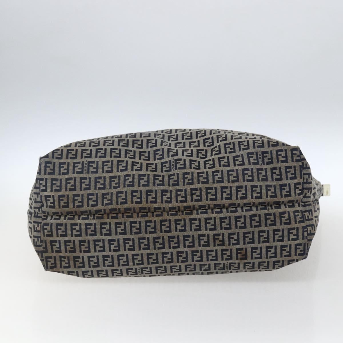 FENDI Zucchino Canvas Tote Bag Navy Silver Auth 168974
