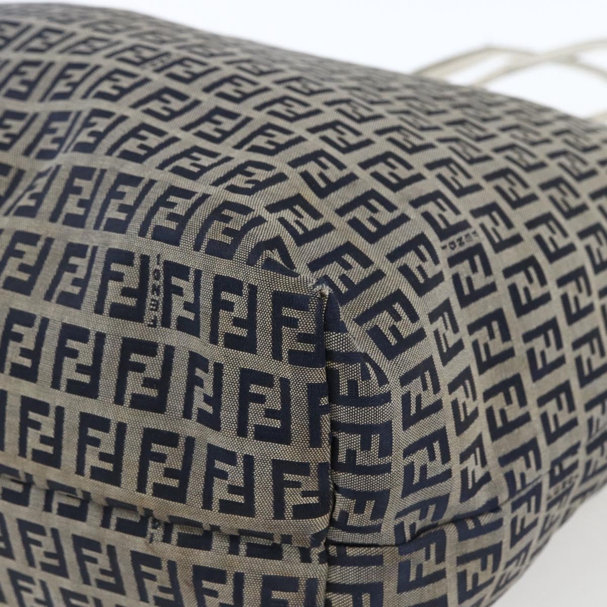 FENDI Zucchino Canvas Tote Bag Navy Silver Auth 168974