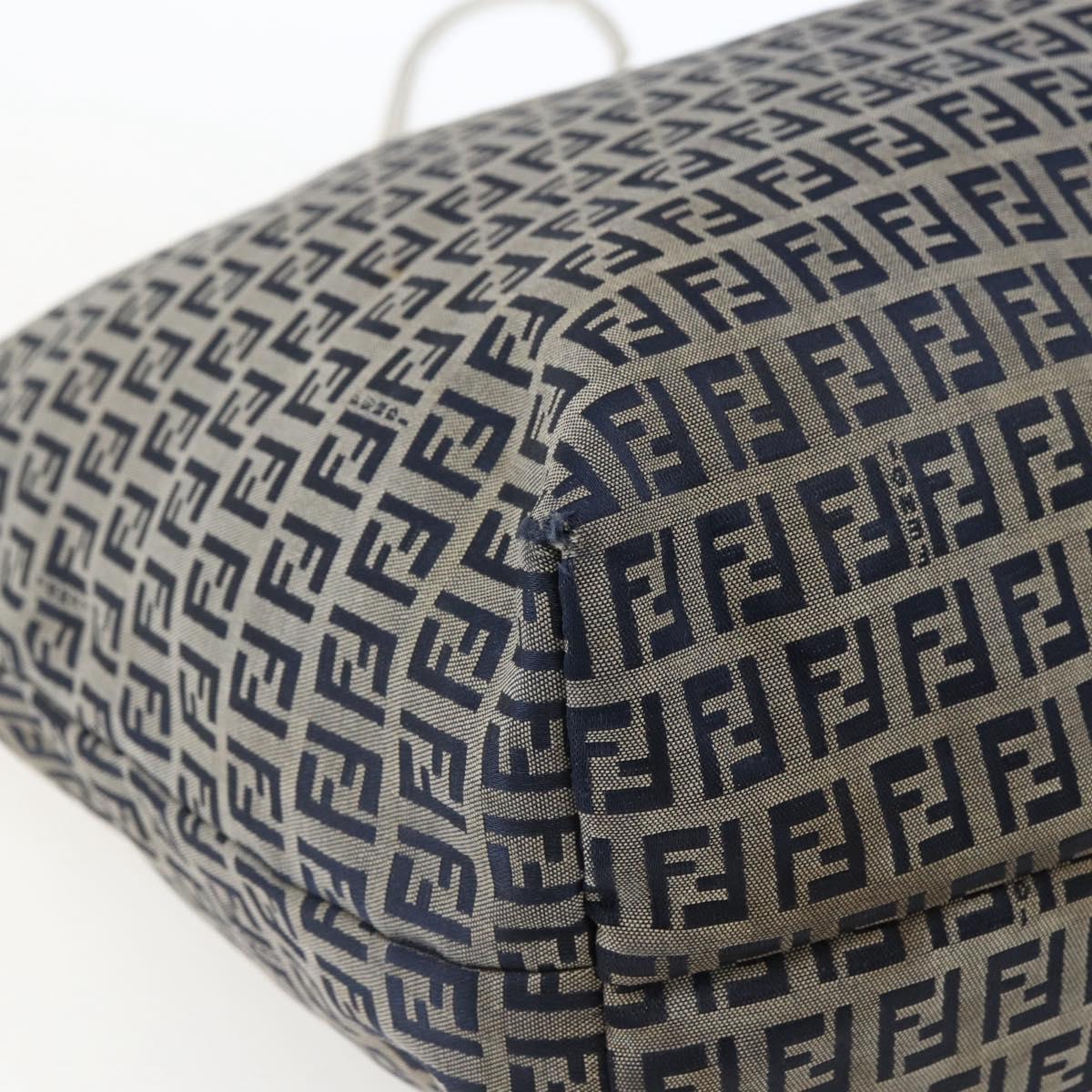 FENDI Zucchino Canvas Tote Bag Navy Silver Auth 168974