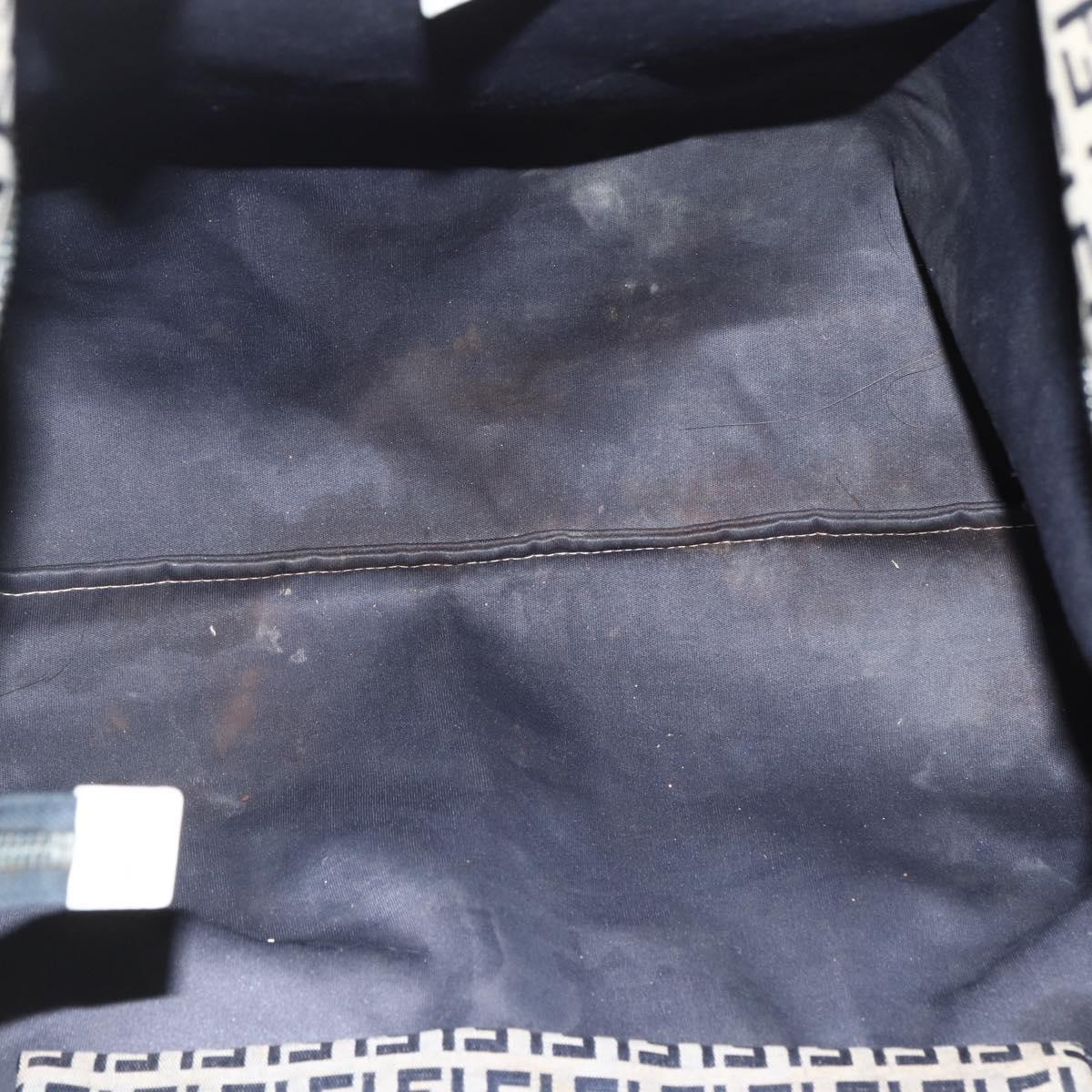FENDI Zucchino Canvas Tote Bag Navy Silver Auth 168974
