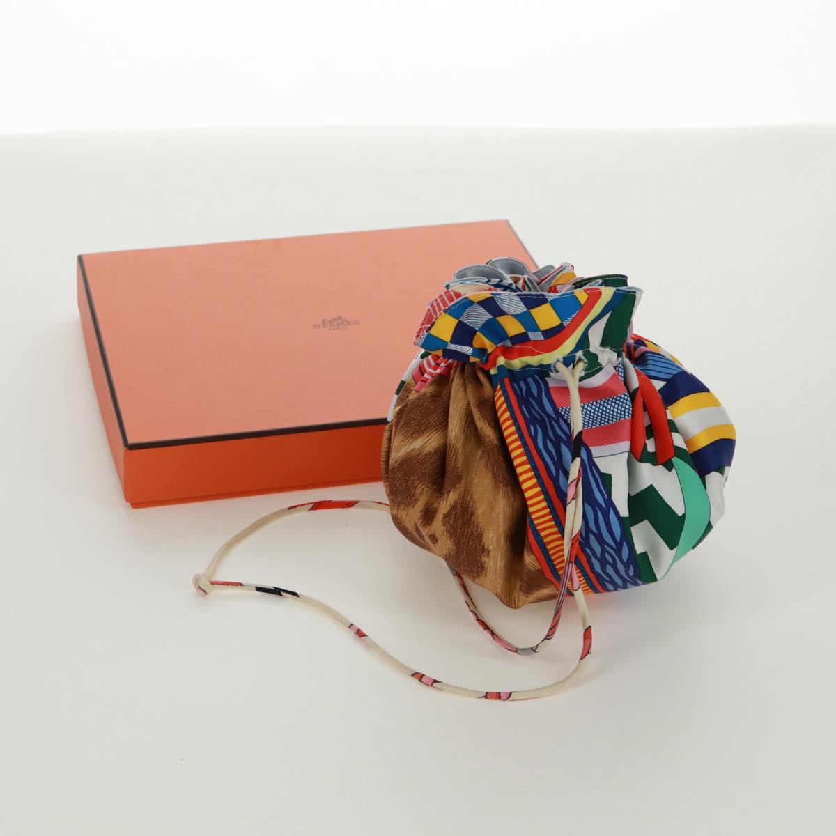 HERMES Petit Ash Pouch Silk Multicolor Auth 168996M