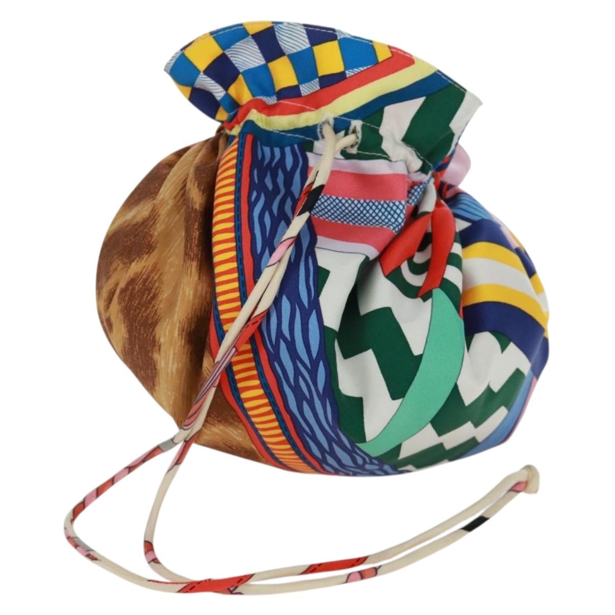 HERMES Petit Ash Pouch Silk Multicolor Auth 168996M