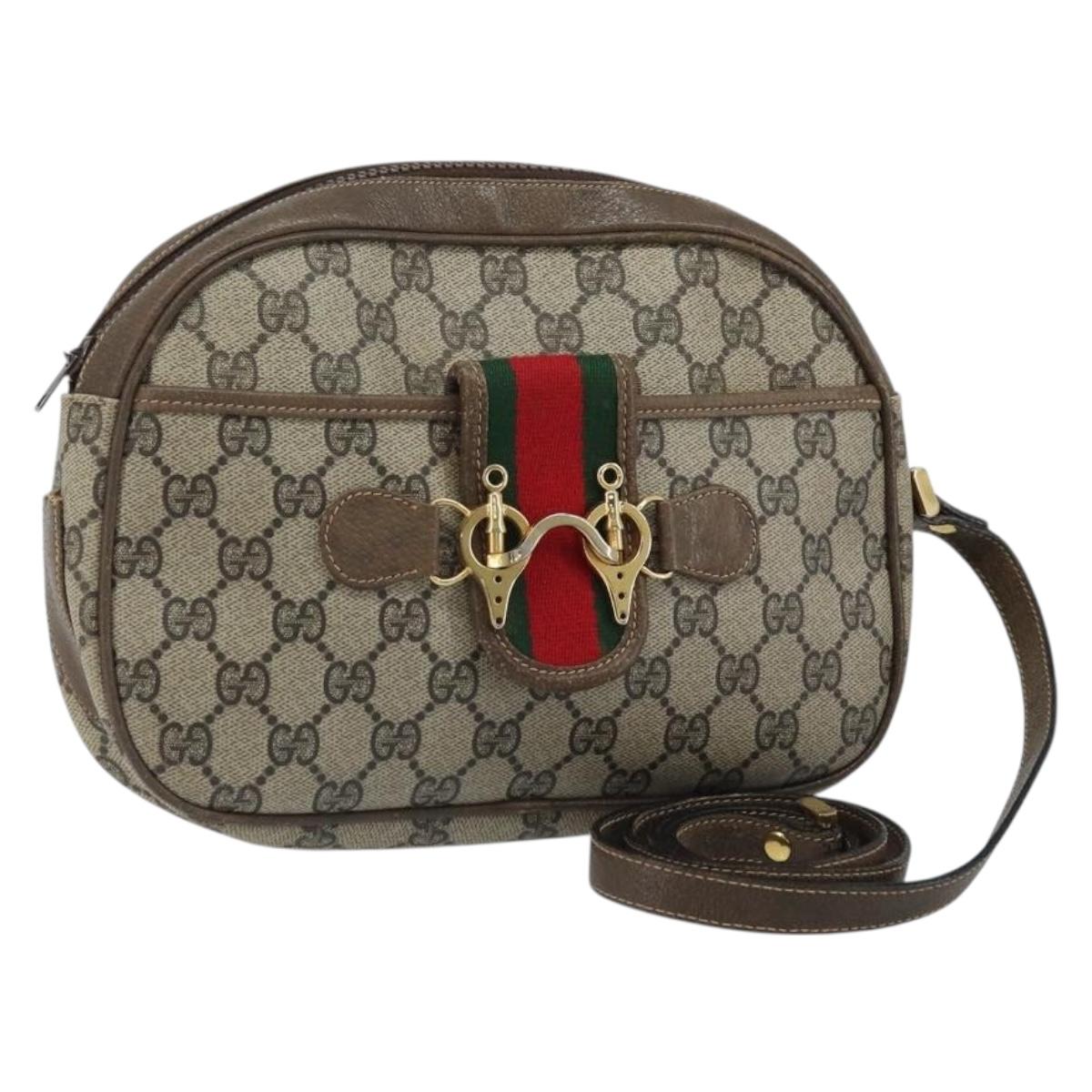 GUCCI GG Supreme Web Sherry Line Shoulder Bag PVC Beige Gold Auth 169012