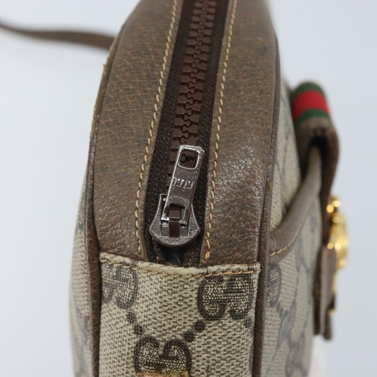 GUCCI GG Supreme Web Sherry Line Shoulder Bag PVC Beige Gold Auth 169012