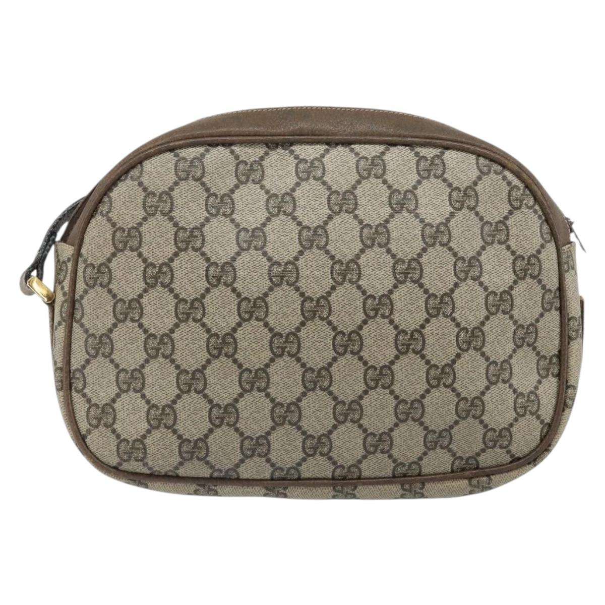 GUCCI GG Supreme Web Sherry Line Shoulder Bag PVC Beige Gold Auth 169012